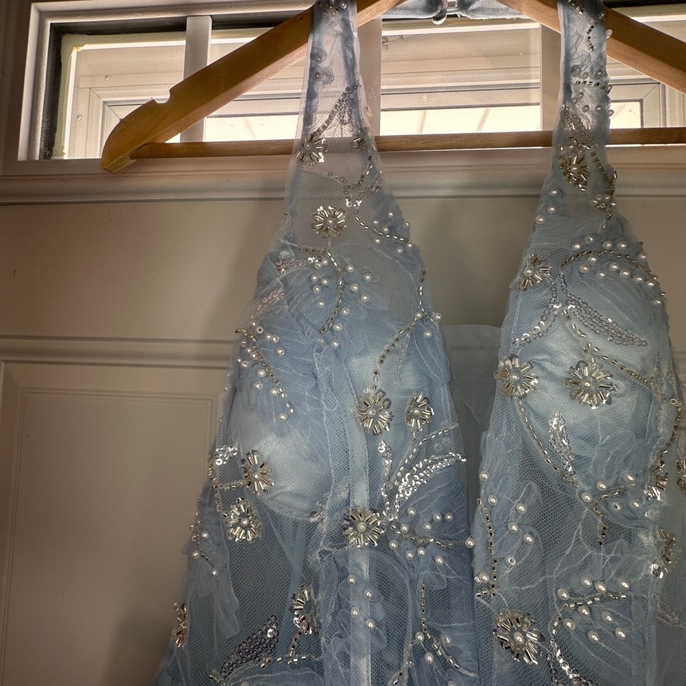 Elegant Baby Blue Fairytale Beaded Halter Prom Dress - Picture 10 of 15